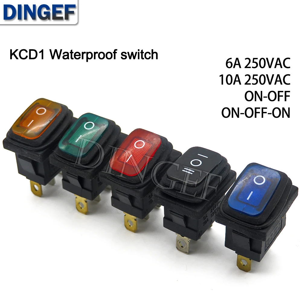 1PCS/lot KCD1 Waterproof switch 3PIN red with lights button rocker power switch oil-proof and dust-proof ON/OFF 