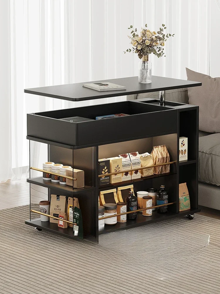 

pg45French Cream Style Retro Sofa Side Table Movable Lifting Coffee Table Side Cabinet Living Room Trolley