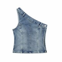 Women's new fashion slim versatile off shoulder denim suspender top retro sleeveless side zipper women's vest chic top
