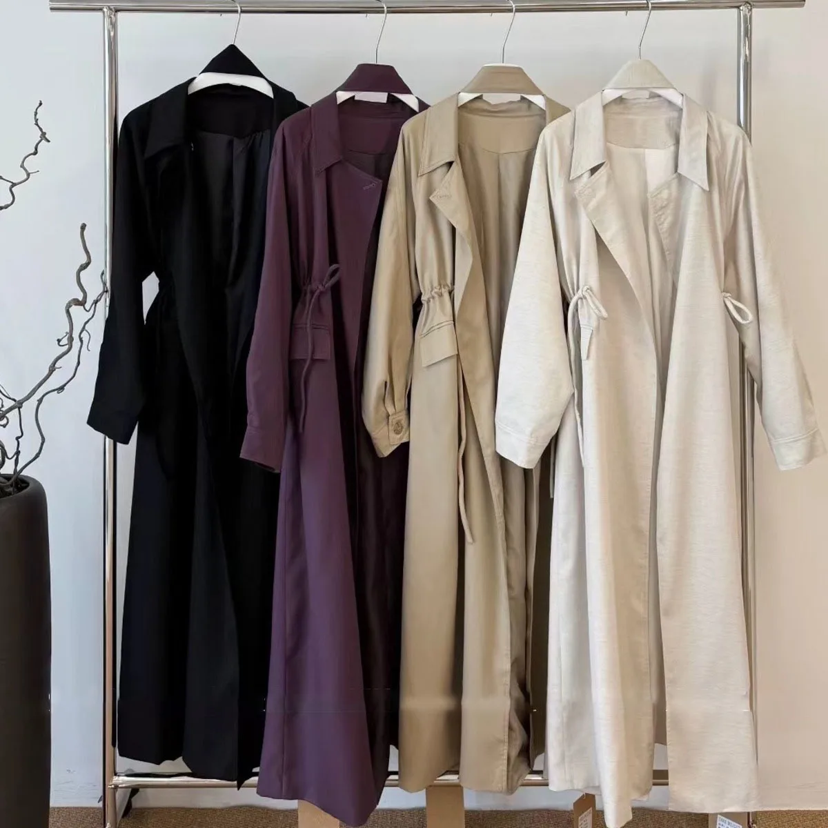 KWTX Damen-Trenchcoat, lang, Frühling 2025, Gürtel an der Taille, Kordelzug, schick, elegant, schmale Passform, lässig, schick, bequem, Premium-Qualität