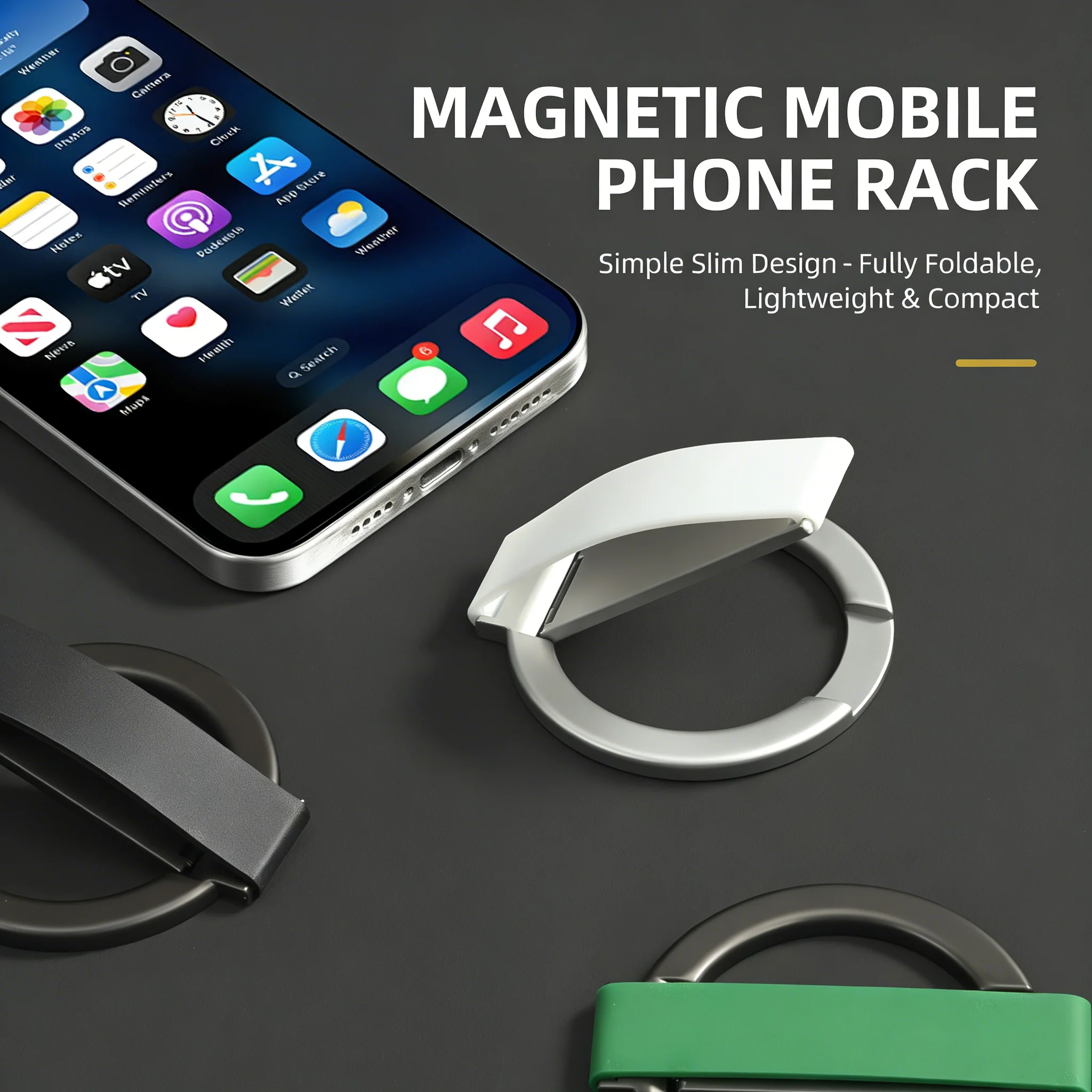 2025 innovative design aluminum alloy magnetic mobile phone ring holder, 360° rotation, 120° swing, suitable for iPhone 12+ image 3