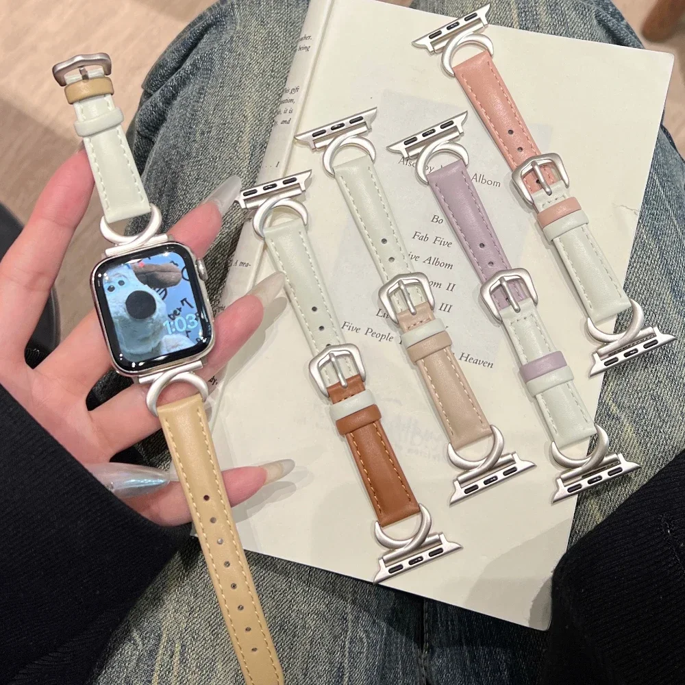 

Luxury Leather Band for Apple Watch Series 10 9 8 7 46mm 42 41mm 44 45 40mm Women Bracelet for IWatch Ultra 2 49mm 6 5 Se Strap