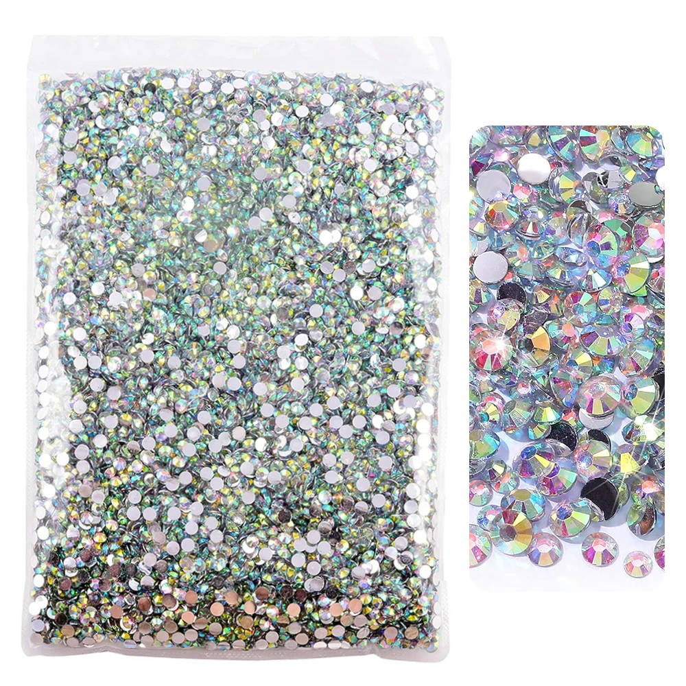 

20000 шт. 3-5 мм кристаллы AB, стразы из смолы, круглая плоская задняя часть, желеобразная форма, стразы без горячих шипов для рукоделия ногтей, одежды