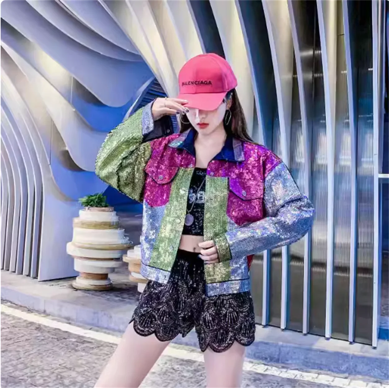 New sequined heavy-duty denim jacket