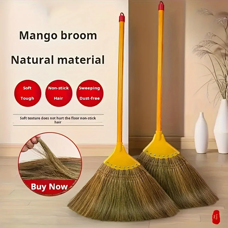 Eco-friendly hand-woven mango broom - suitable for hard floors - ideal for living rooms, bedrooms, kitchens and outdoor cleaning