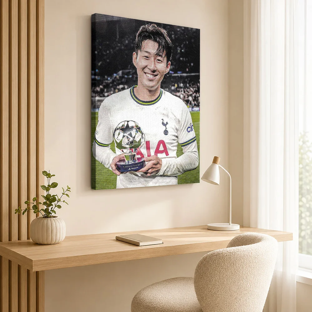 Son Heung-Min Holding Trophy Canvas Poster Collector Style Canvas Wall Art With Personalized Photo For Games Room Ideal Fan Gift