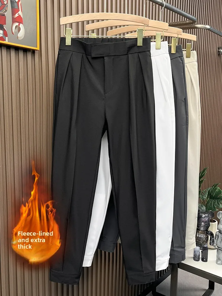 

Men's Casual Fce Lined Thiened Autumn Winter Trousers Harlan Pants with Boots Loose Fit Youth Sle Pure Color