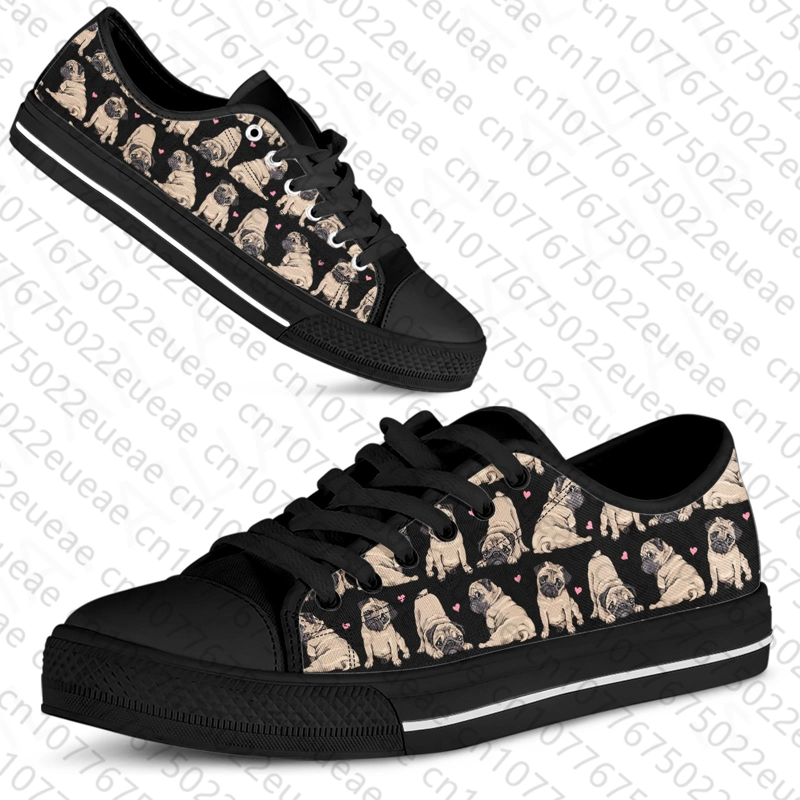 Pug Dog Love Print Canvas Shoes Cute Pet Dog Customized Classic Low Top Women Vulcanized Shoes Flats Zapatos Mujer