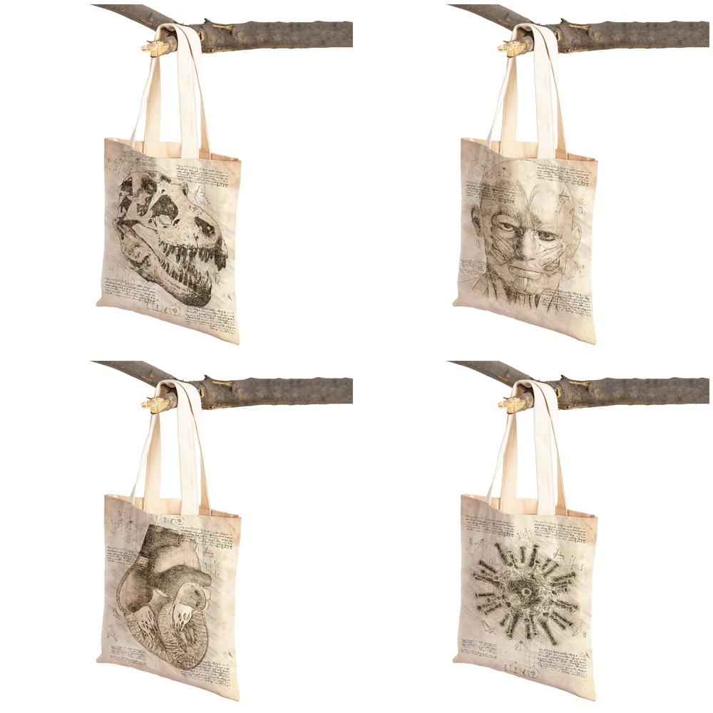 Sketch Anatomy Physiology The Body Structure  Women Shopping Bags Double Print Casual Canvas Handbag Vintage Lady Shopper Bag