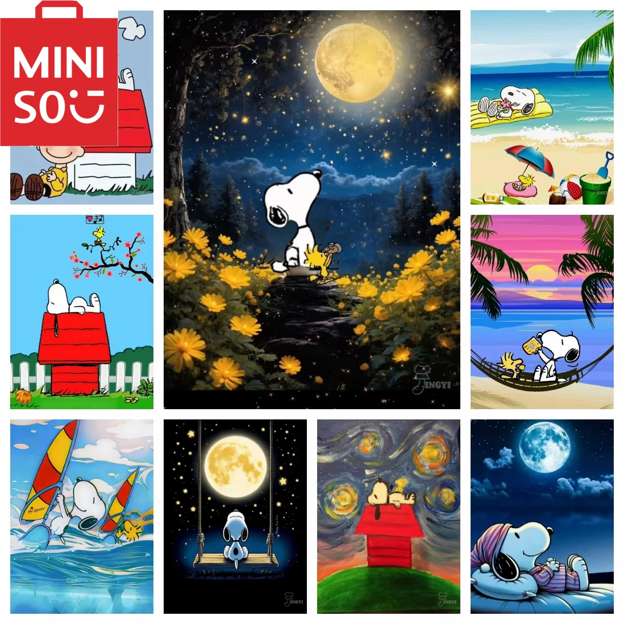 

MINISO картина маслом по номерам мультфильм Kawaii Snoopy украшение дома картина настенная спальня декор комнаты подарок безрамный