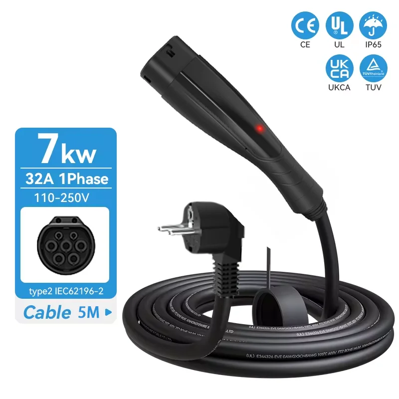 IEC62196 Type2 3.5KW 16A Portable EV Charger with 3M/5M/10M/15M/20M Cable EVSE EU Plug Safe Charging for Electric Vehicles