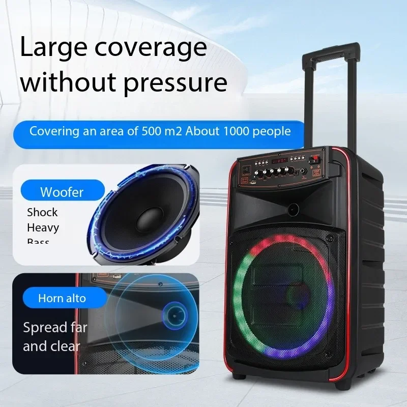 500W High-Power Audience Bluetooth Speaker Portable Outdoor Karaoke Trolley With Wireless Dual MIC 3D Surround Sound Subwoofer