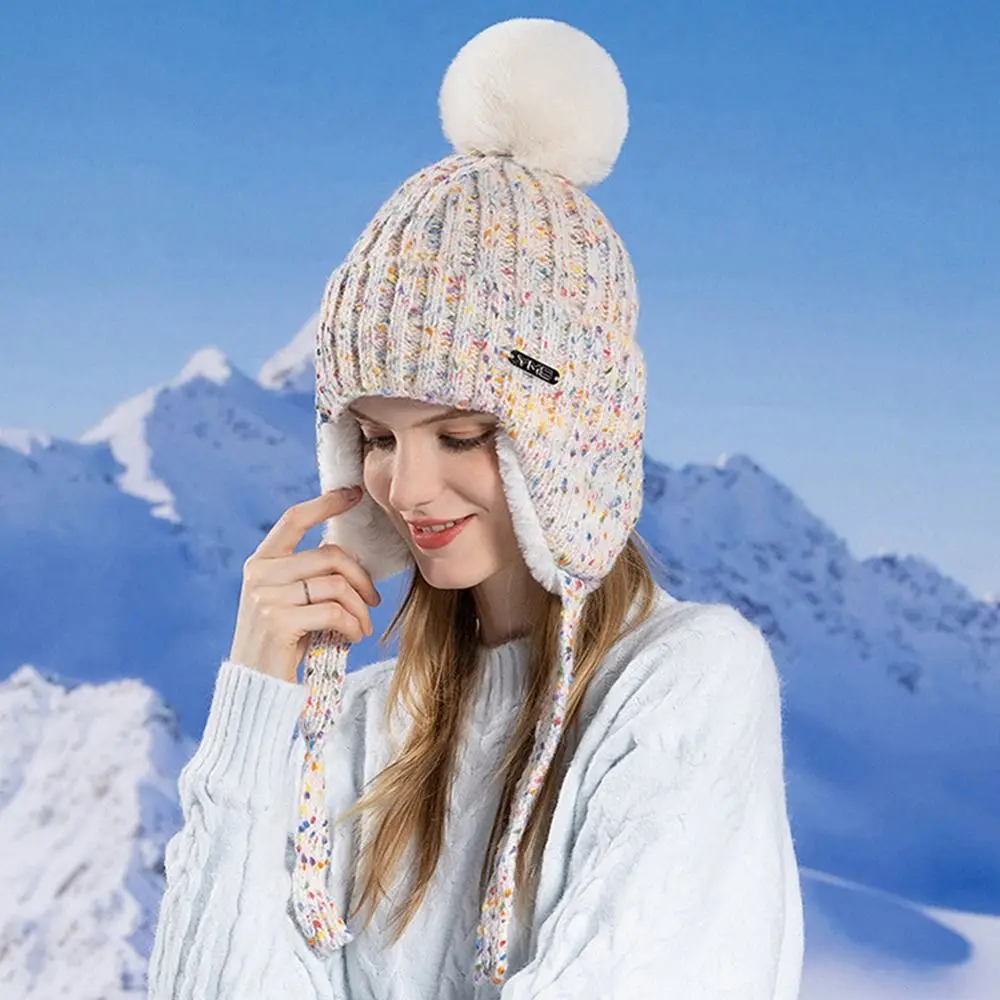 Versatile antivento a prova di freddo cappello lavorato a maglia peluche morbido berretti addensati berretti soffici protezione dell'orecchio per l'autunno inverno