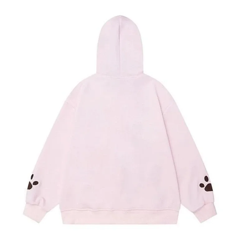 Funny Cute Cartoon Puppy Plaid Patchwork Hooded Loose Coats Long Sleeve Casual Zipper Hoodides Women Y2k Graphic Ropa Mujer
