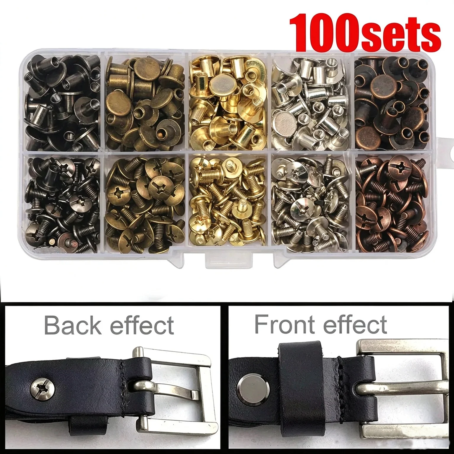 100 Sets Metal Double Cap Rivets Round Stud Spike Kit for Leather Craft Bags Belts DIY Punk Decor