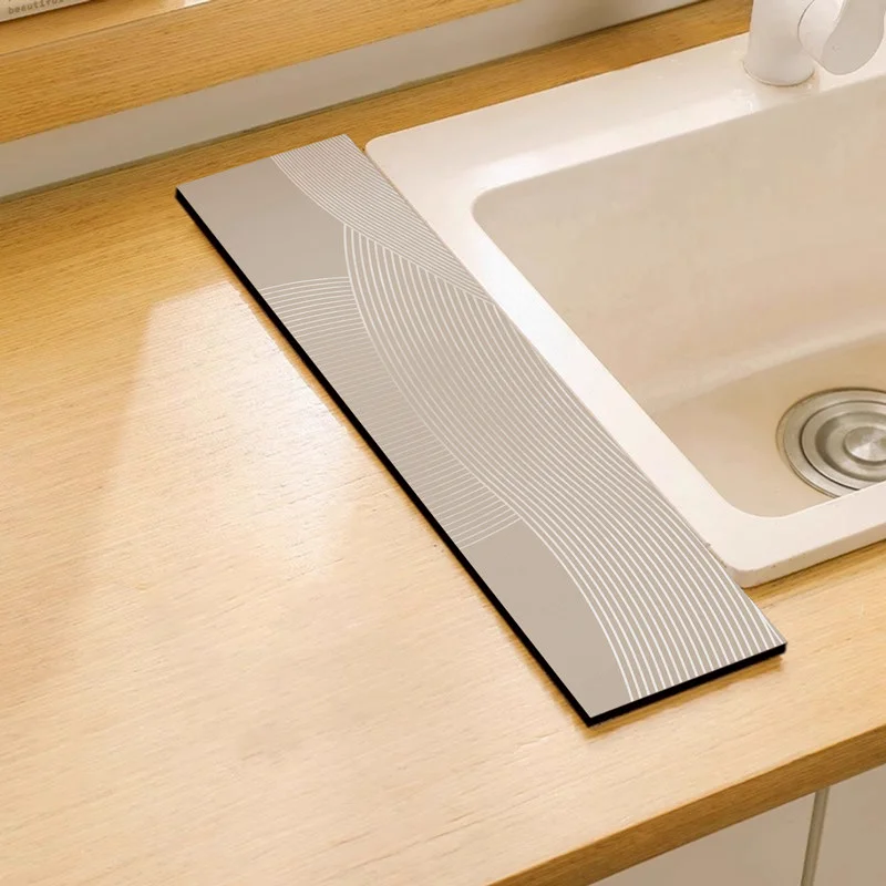 VIKAMA Kitchen Faucet Absorbent Pad, Anti Slip Quick Drying Sink Pad Geometric Minimalist Printed Bathroom Sink, Home Decoration