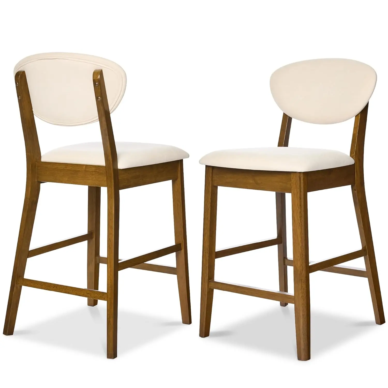 Conjunto de 2 Banquetas de Bar de Altura Média, Estilo Moderno de Meio Século, Banquetas de Madeira Sem Braços com Assento Estofado, Personalizadas
