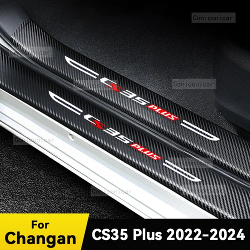 Para CHANGAN CS35 PLUS 2022 2023, alféizar de puerta de coche, placa de desgaste, decoración de Pedal, pegatina protectora impermeable de fibra de carbono, accesorios