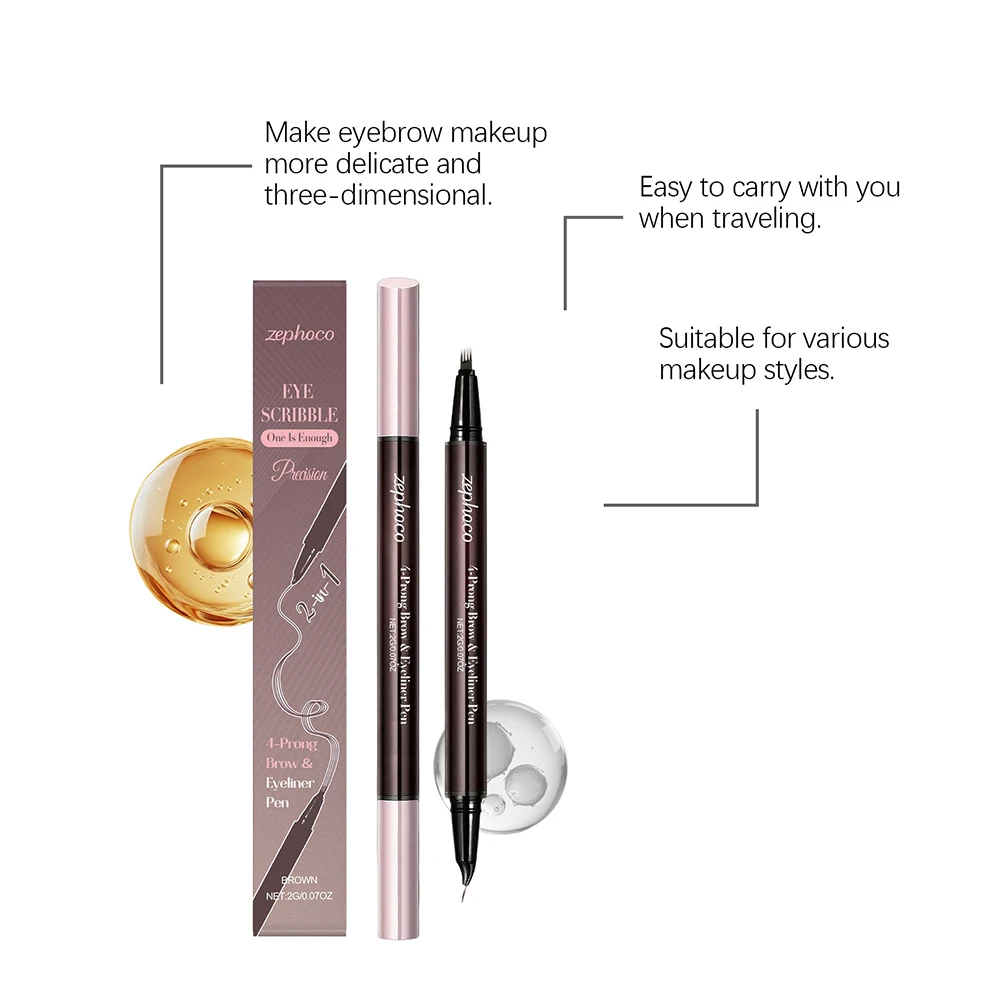 قلم حواجب 4 Fork Microblading، قلم حواجب 2 في 1 مقاوم للماء، مكياج حواجب طبيعي يدوم طويلاً #5