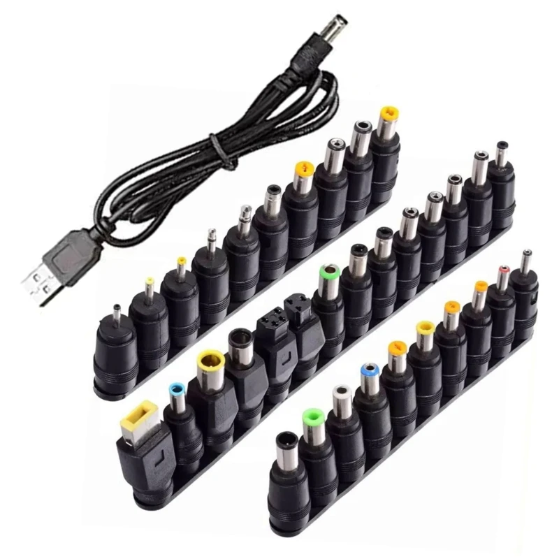 Usb toDC Barrel Adapter 5.5x2.1mm 34PCS Tips USB toDC Power Socket Universal Connector 5.5x2.1mm Power Supply Plugs