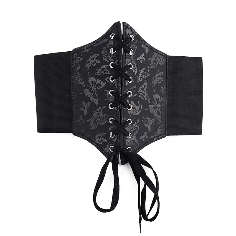 Женский ремень с трендовым принтом и бабочкой, широкий пояс с уплотнением, высокоэластичный ремень с завязками на талии, пара с платьем