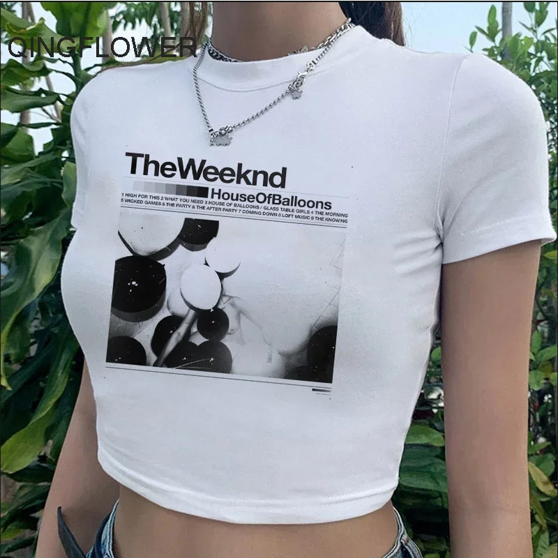 The Weeknd Clothes T-shirt Female Print Aesthetic White Kawaii Streetwear Crop Top Graphic Tees Women