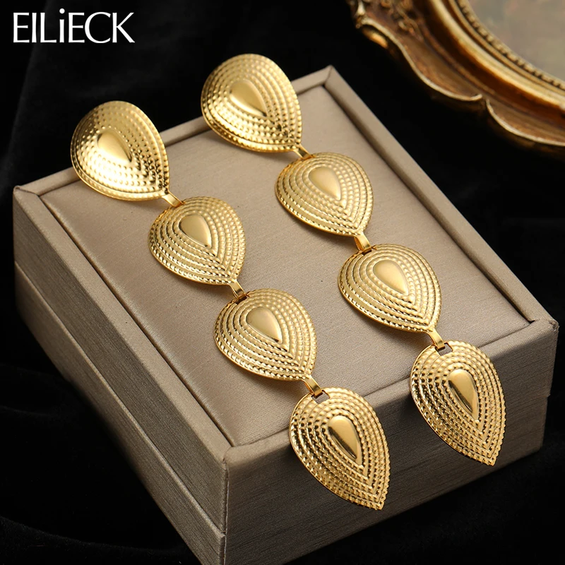 EILIECK 316L Stainless Steel Gold Color Long Tassel Drop Earrings For Women High Quality Earrings Fashion Girls Ear Jewelry Gift