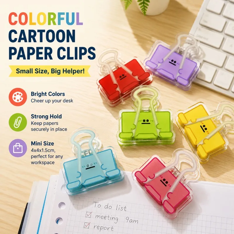 Colorful Cartoon Acrylic Small Eyes Long Tail Paper Clips, Office File Clips, Double-Sided Printing, 4x4x1.5cm Small Size,