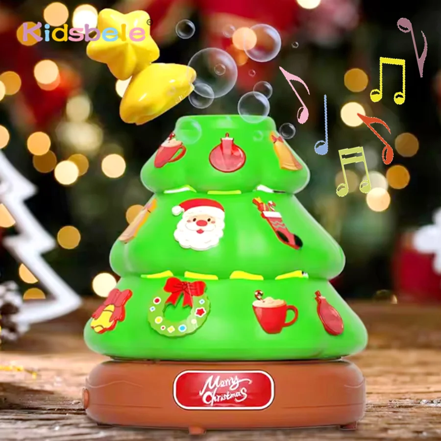 Árvore de natal máquina de bolhas musicais com luz musical brinquedo de festa ao ar livre interno com adesivo decorativo presente de natal para crianças