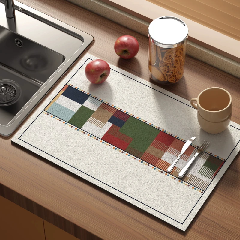 VIKAMA Cute Animal Words Kitchen Draining Mat for Sink Counter Quick Dry Waterproof Placemat Durable Reusable Decor