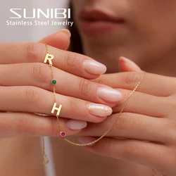 Birthstone Name Customized Necklace 26 Letter Side Stainless Steel Pendant Necklace for Women Birthday Gift Jewelry Wholesale