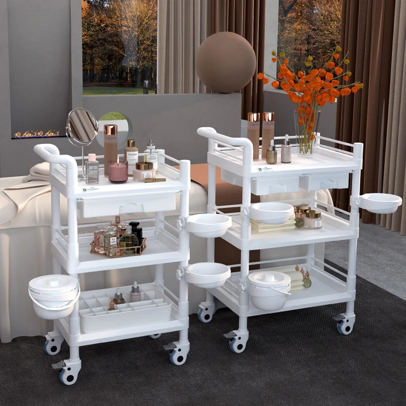 High Quality Economica Professional Trolley 3-Shelf ABS plastic Beauty Car Beauty Spa Trolley With Drawer