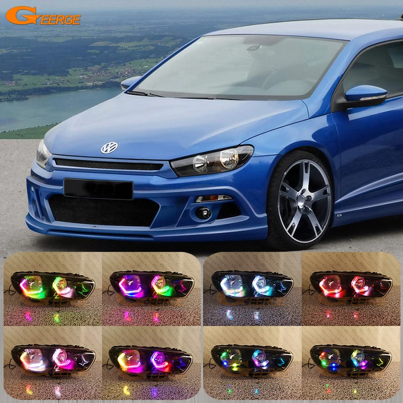 For Volkswagen VW Scirocco III Mk3 Crystal Concept M4 Iconic Style Dynamic Sequential Multi Color RGB LED Angel Eyes Halo Rings