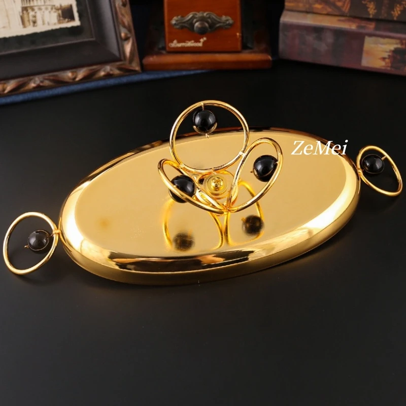 European-Style Vintage Oval Cake Plate,Carving Flower Home Portable Metal Fruit Tray,34 cm Food Storage Plate Wedding Decoration view 3