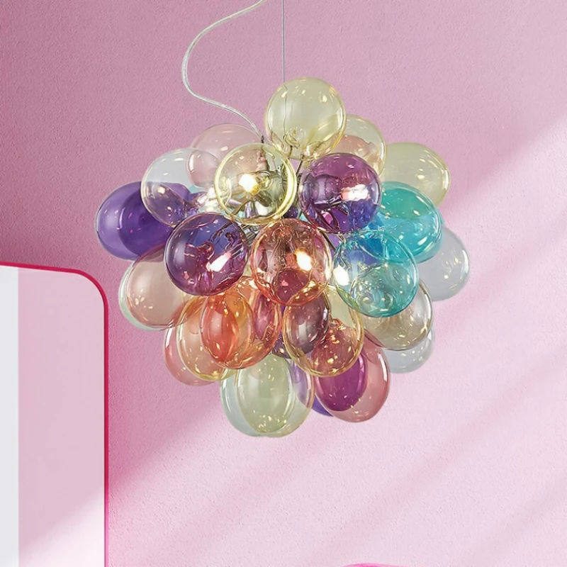 

Romantic Pendant Light E14 G9 Bulb Purple Blue Green Yellow Pink Glass Gold Chrome Metal For Parlor Bedroom Dining Room