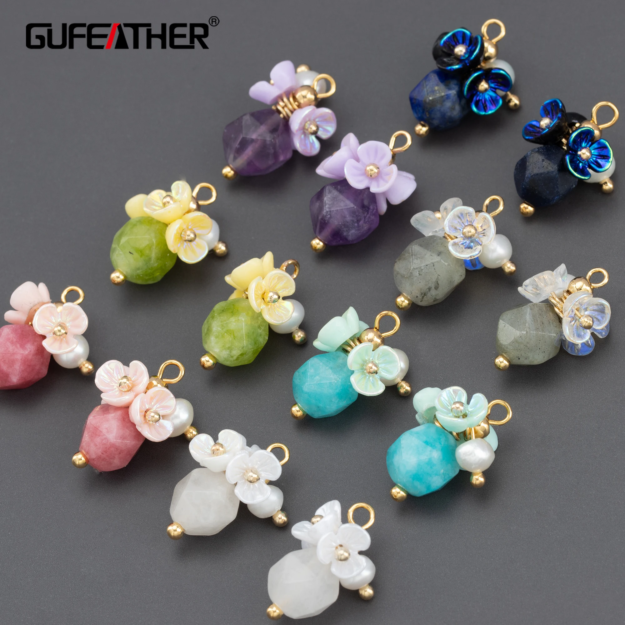 GUFEATHER MA69, akcesoria jubilerskie, bez niklu, pozłacane 18k, kamień naturalny, zawieszki, kolczyki diy, tworzenie biżuterii, 6 sztuk/partia