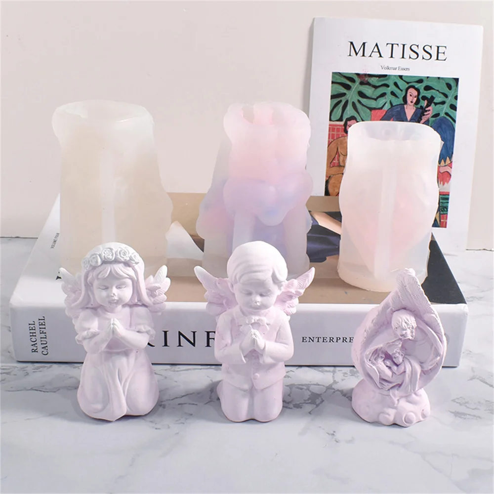 Rose Angel Boys and Girls Candle Silicone Mold Gypsum form Carving Art Aromatherapy Plaster Home Decoration Mold Gift Handmade