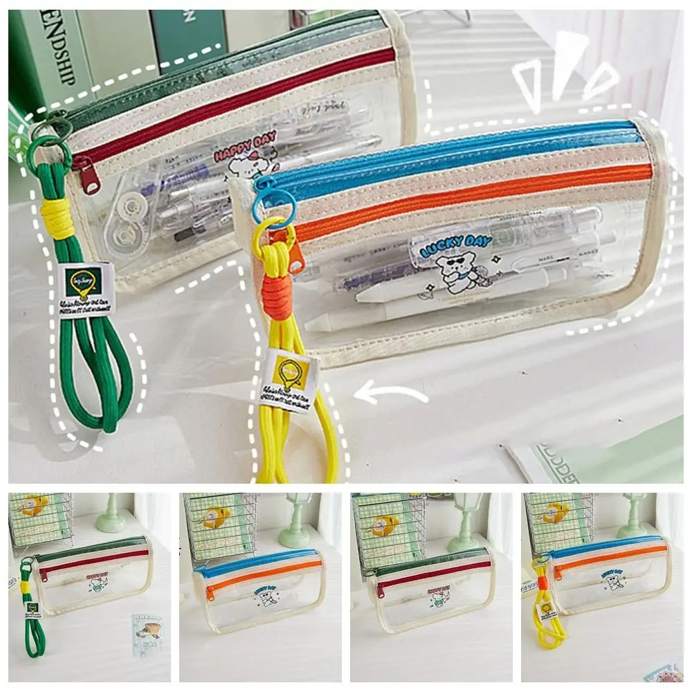 Trousse à Crayons en PVC Transparent pour Documents Abonnés, Sac à Stylos Double Couches, Imprimé Mignon, Grande Capacité, Résistant à l'Usure, Conception de Niche, Fouet