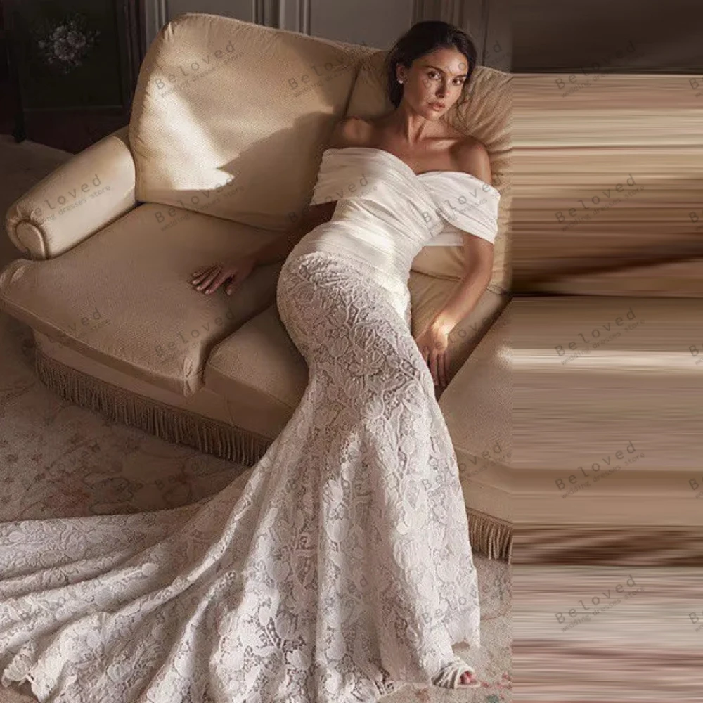 Abiti da sposa moderni Abiti da sposa glamour Abiti a strati in pizzo con spalle scoperte Lunghezza pavimento Abiti da sposa Personalizzati 2026