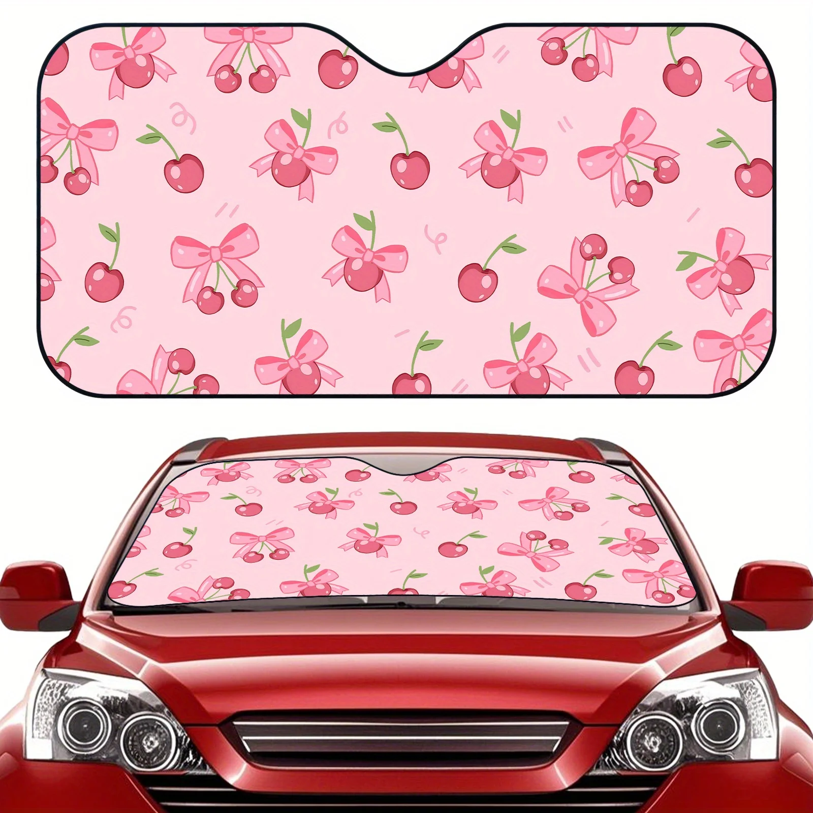 Girls Car Sunshade Featuring A Pink Cherry Design, Foldable and Easy To Set Up, Providing Universal UV Protection