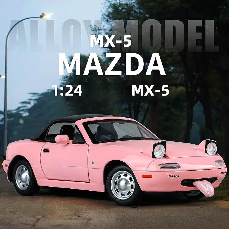 Coche de juguete modelo Mazda MX-5 para niños, vehículo de aleación fundido a presión, 4 puertas abiertas, absorción de impacto, luz de sonido, colección de regalos, 1/24