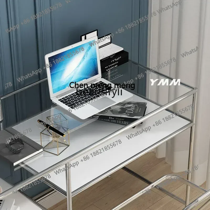 โต๊ะทำงาน/โต๊ะเครื่องแป้ง/โต๊ะคอมพิวเตอร์ รุ่น B7304 สไตล์มินิมอล สแตนเลสสตีล โมเดิร์น หรูหราเบาๆ พร้อมที่เก็บของ  หน้าโต๊ะกระจก
