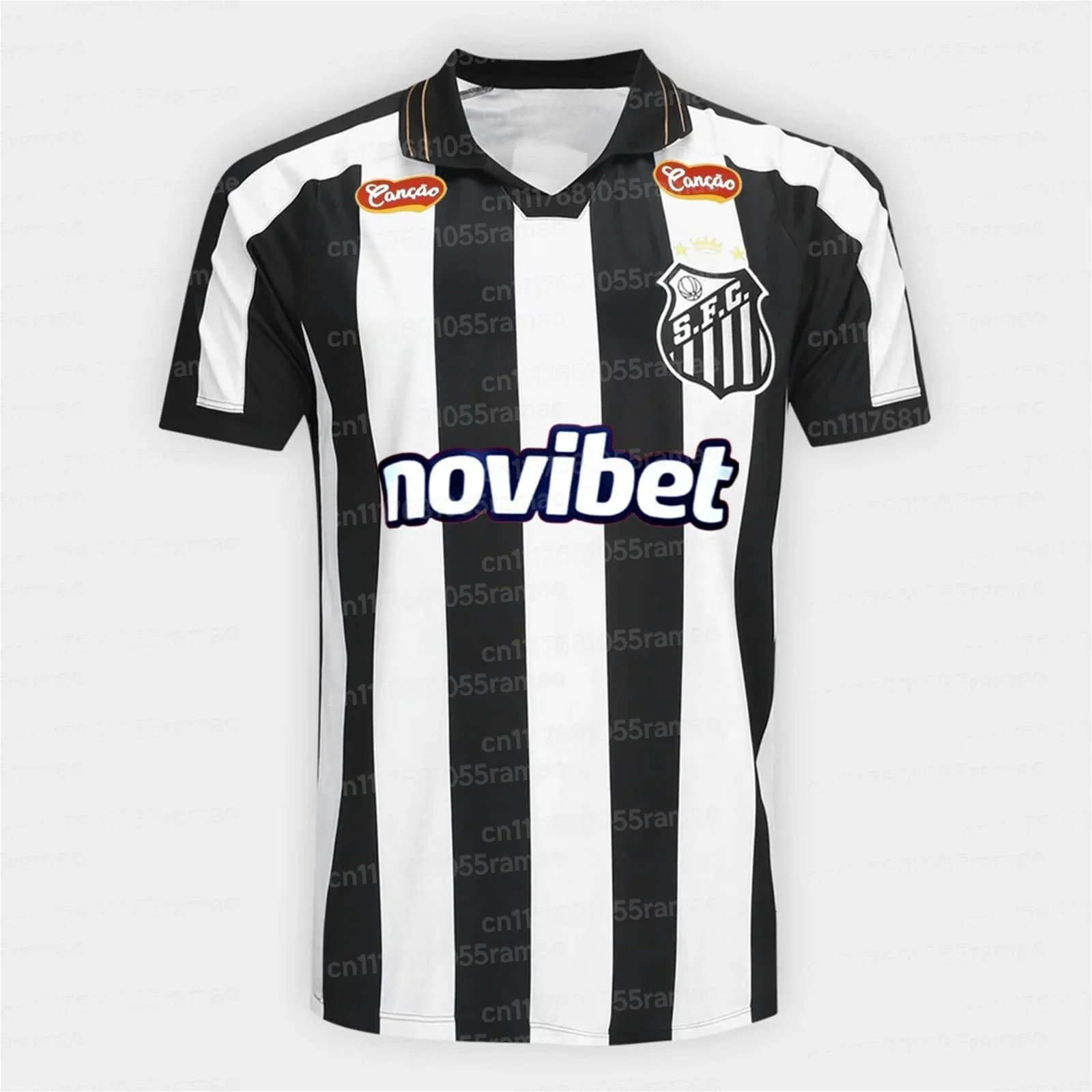 Santos Fußball-Fan-Uniform, Schwarz-Weißes Vertikalstreifen-Design, Kurzarm, Atmungsaktives Sport-Familien-Trainings-T-Shirt für Fans – Detail 5