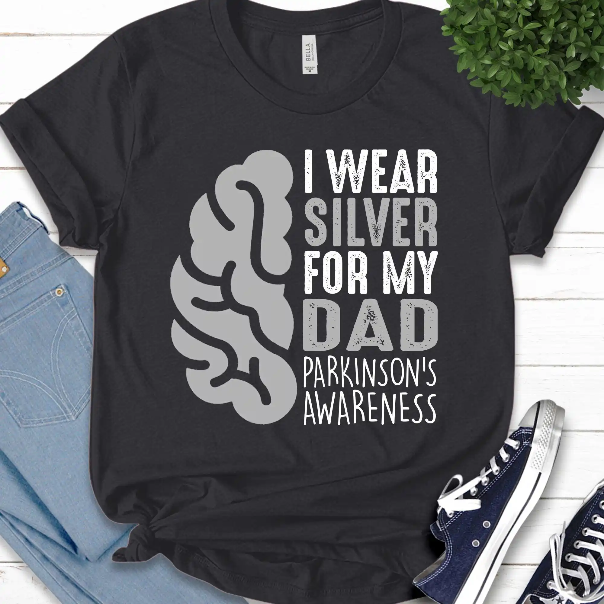 I Wear Silver For My Dad Parkinson s Awareness T Shirt Parkinsons Support Grey Ribbon K 21022330