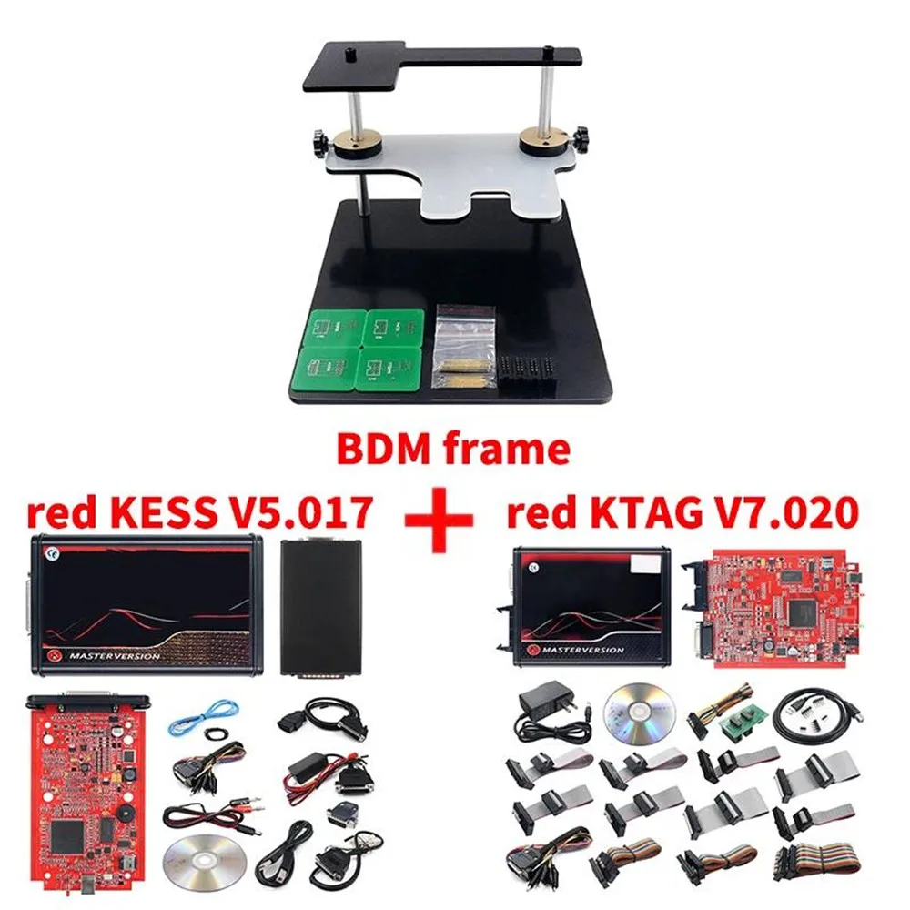 2024 New 2.80 EU Red KESS V5.017 OBD2 Manager Remap Kit KTAG V7.020 4 LED BDM Frame 22pcs Adapters K-TAG 2.25 ECU Flash Tool