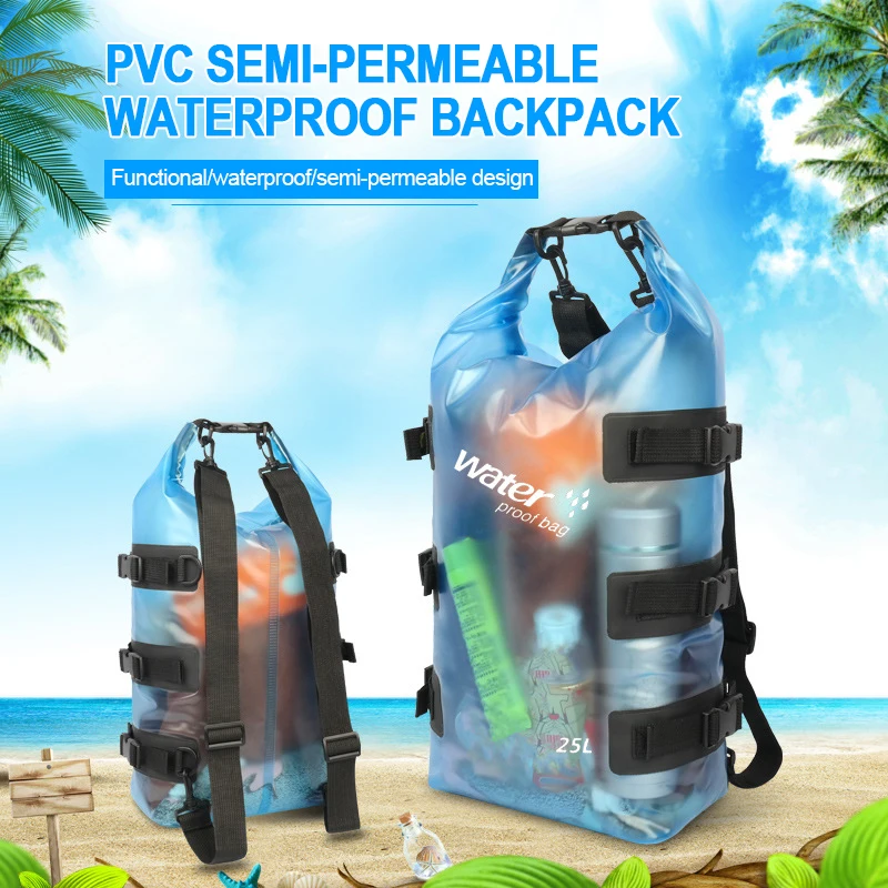 25L PVC Swimming Bag Translucent Slim Waterproof Backpack Abrasion Tear for Canoe Kayak Rafting Swimming Travel Kit Backpack
