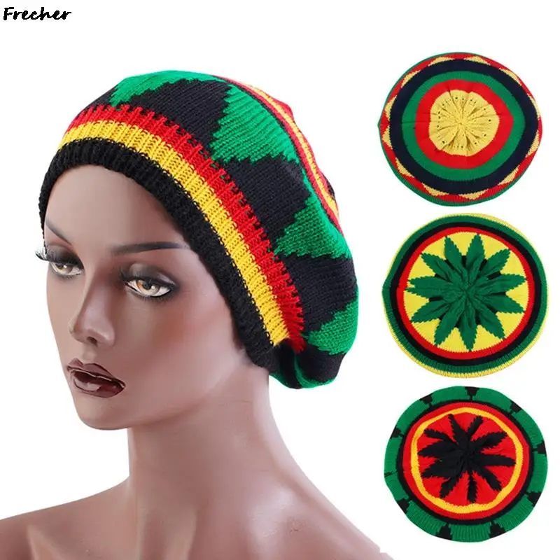 Beret Knitted Cap For Mens Women Jamaican Rasta Knit Beanie Hat 2022 Winter New Multi-colour Leaves Hip Hop Fashion Haircover