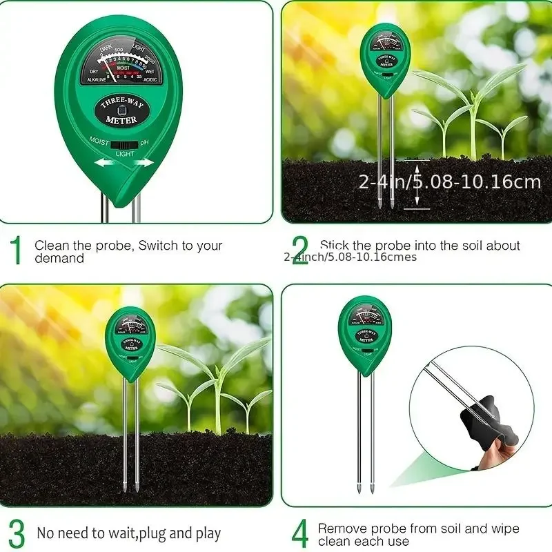 3 In 1 Moisture Sunlight PH Meter Soil Water Acidity Humidity Light PH Test Garden Plants Flowers Moist Tester