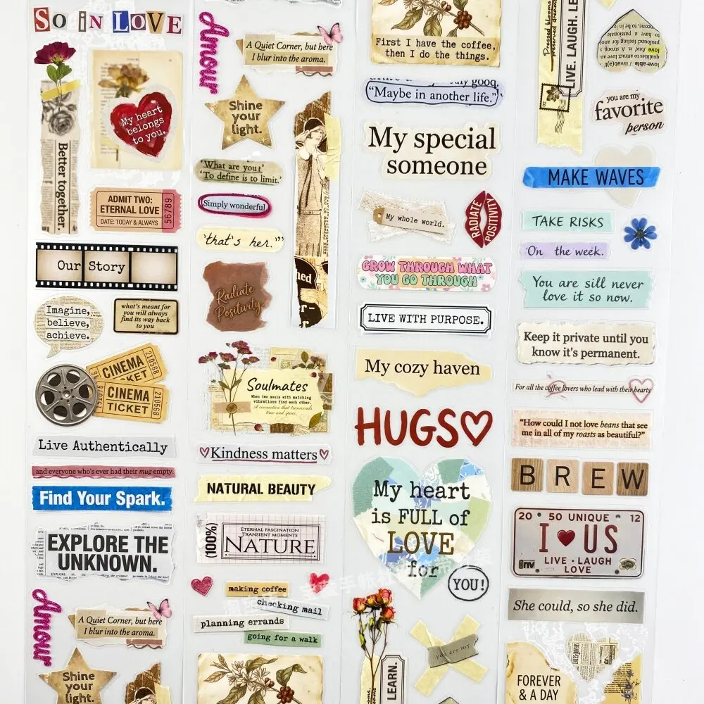 Stamp Memo Quote PET Tape Sample, Wubaowenchuang Die-Cut Sticker for Journal Scrapbooking DIY Craft