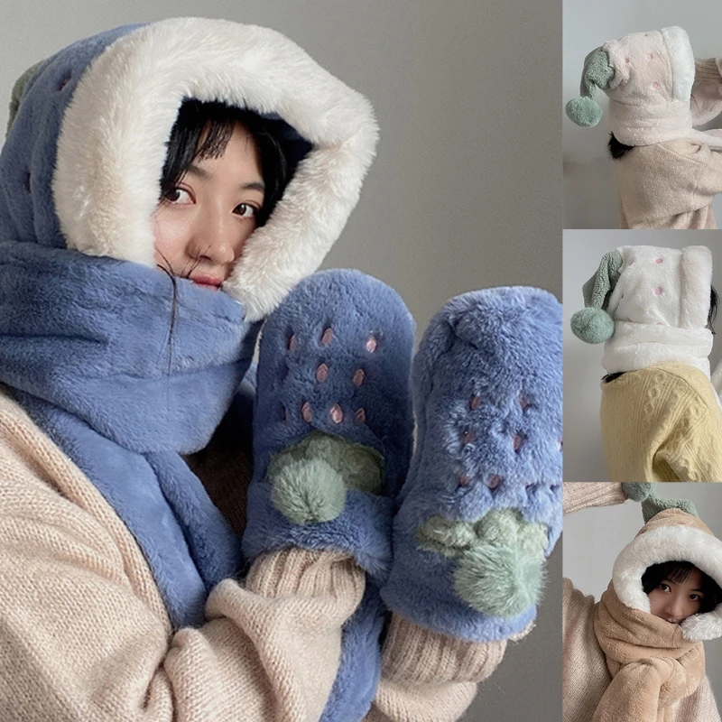 gants d'écharpe chapeau d'hiver pour l'enfant en peluche trois pièces hiver chaud mignon